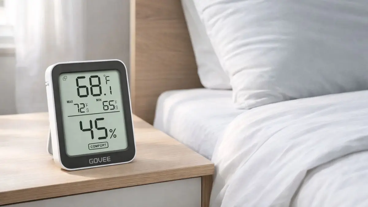 A cool mist humidifier safely placed on a raised dresser pointing toward the center of the baby room